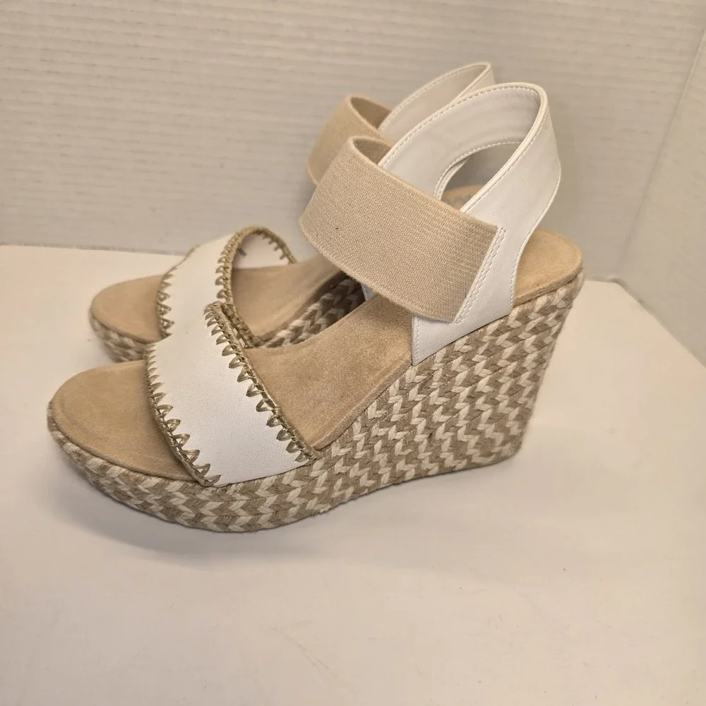Womens White Espadrille Wedge Sandals Elastic Strap Casual Summer Shoes 6.5M‎